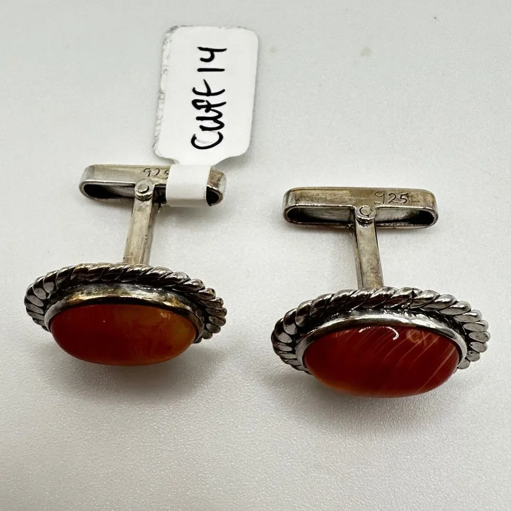 Genuine agate cuff links in solid Sterling silver, handmade in Pakistan